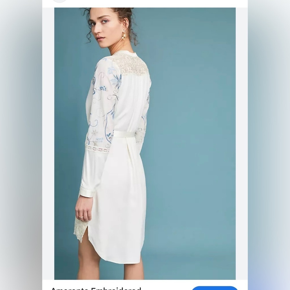 Antropologie Tiny White and Blue Embroidered Dress